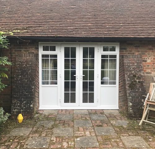 French Doors upvc and side lights with georgian bar