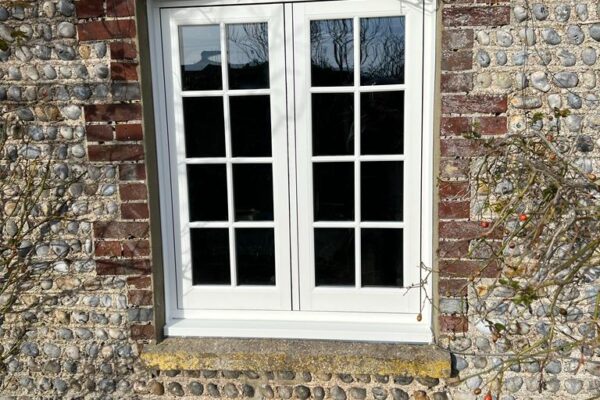 White Flush sash with astragal bar close up