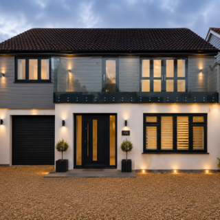 Grey house with balcony