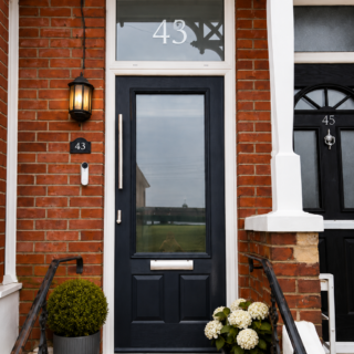 Navy blue comp door